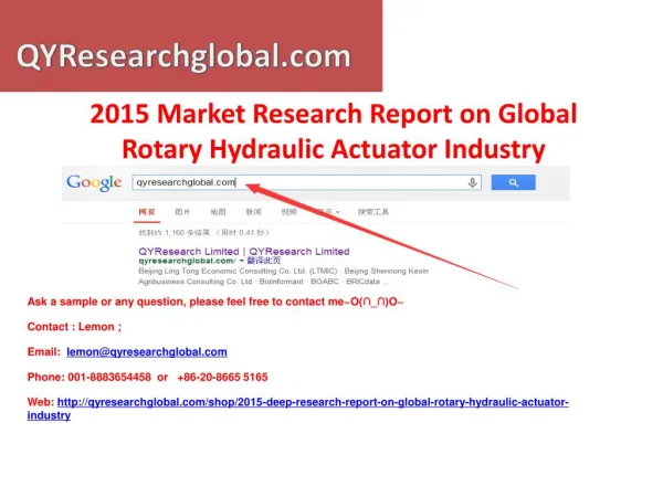 2015 Deep Research Report on Global Rotary Hydraulic Actuato
