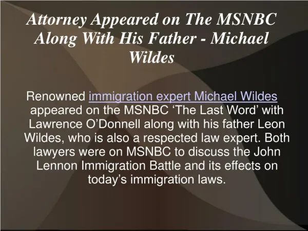 Attorney Appeared on The MSNBC Along With His Father - Micha