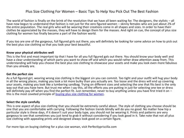 Plus Size Clothing For Women – Basic Tips To Help You Pick O