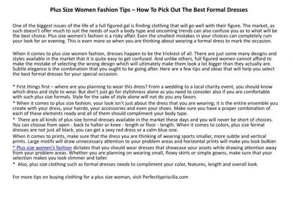 Plus Size Women Fashion Tips – How To Pick Out The Best Form