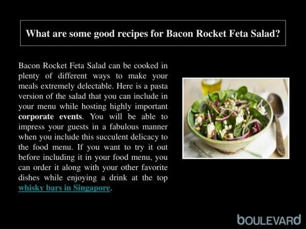 What are some good recipes for Bacon Rocket Feta Salad?