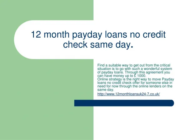 12 month payday loans no credit check