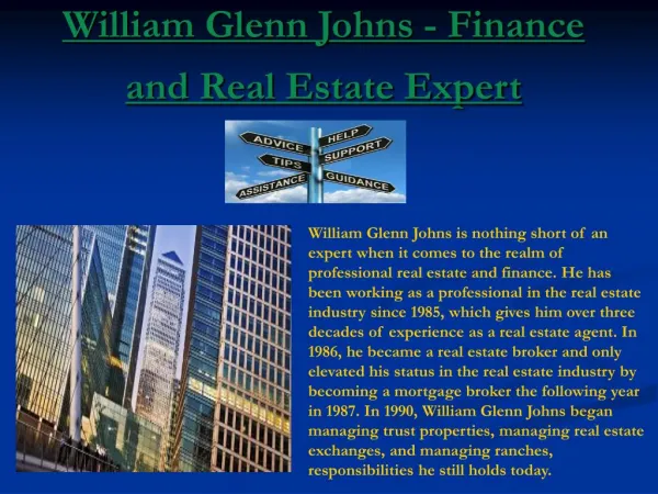 William Glenn Johns - Finance and Real Estate Expert