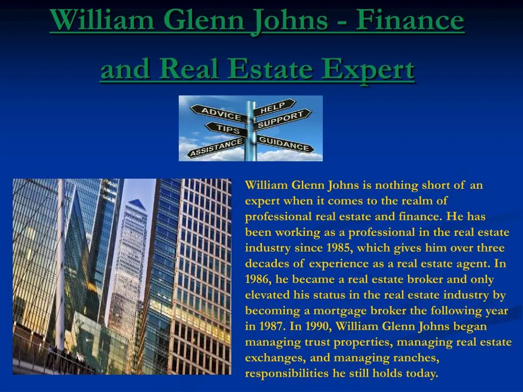 william glenn johns finance and real estate expert