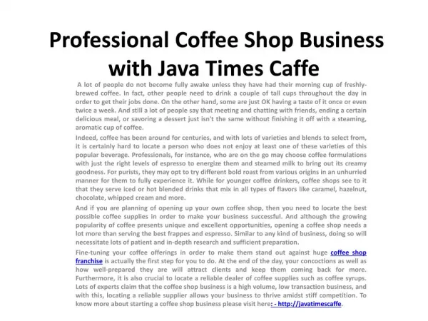 Coffee Franchise Business with Java Times Caffe