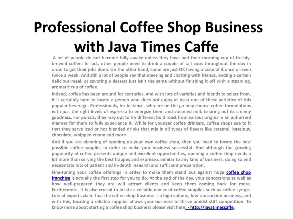 professional coffee shop business with java times caffe