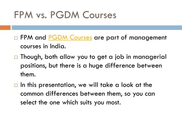 Difference between FPM and PGDM Courses in India
