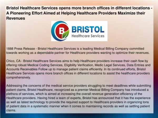 Bristol Healthcare Services opens more branch offices in dif