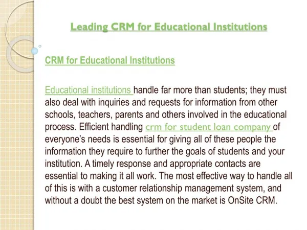 Leading CRM for Educational Institutions