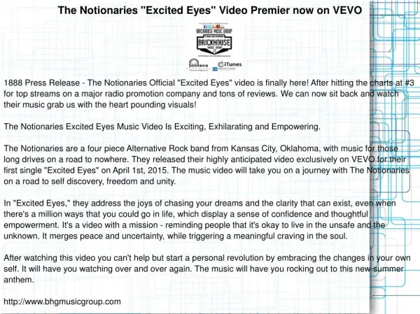 The Notionaries "Excited Eyes" Video Premier now on VEVO