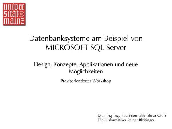 Datenbanksysteme am Beispiel von MICROSOFT SQL Server