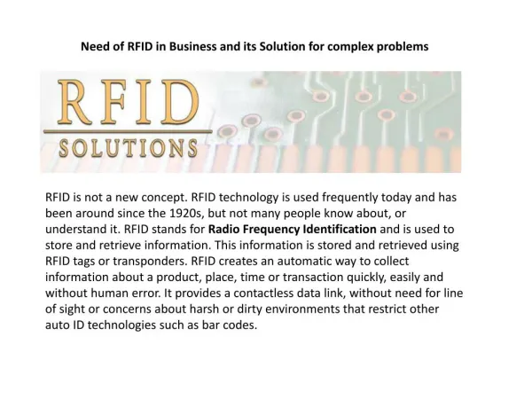 Need of RFID in Business and its Solution for complex proble