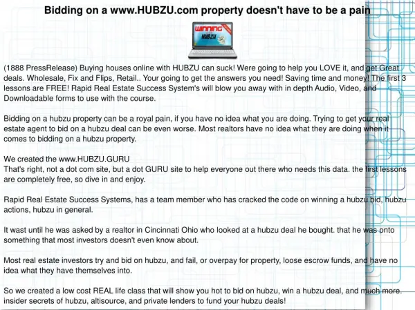 Bidding on a www.HUBZU.com property doesn't have