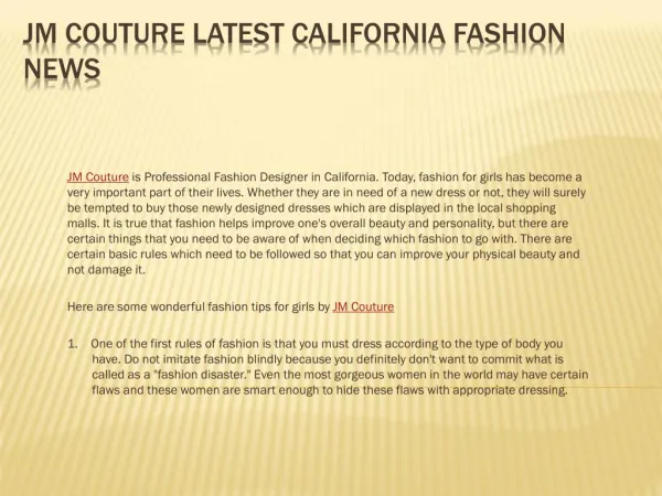 JM Couture Latest California Fashion News