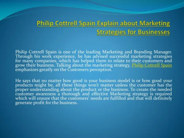 Philip Cottrell Spain Explain about Marketing Strategies for Businesses