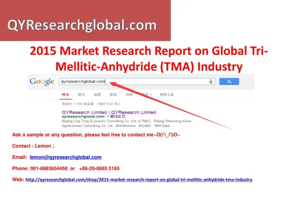 2015 Market Research Report on Global Tri-Mellitic-Anhydride