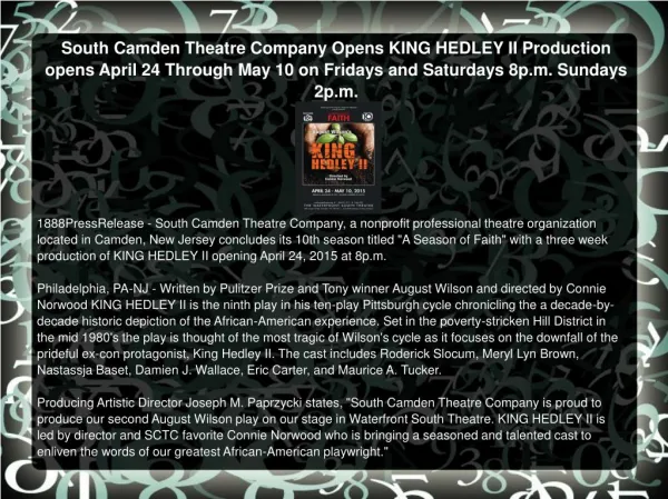 South Camden Theatre Company Opens KING HEDLEY II Production