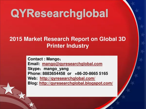 2015 Market Research Report on Global 3D Printer Industry