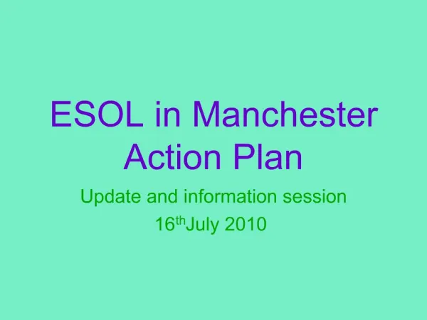 ESOL in Manchester Action Plan