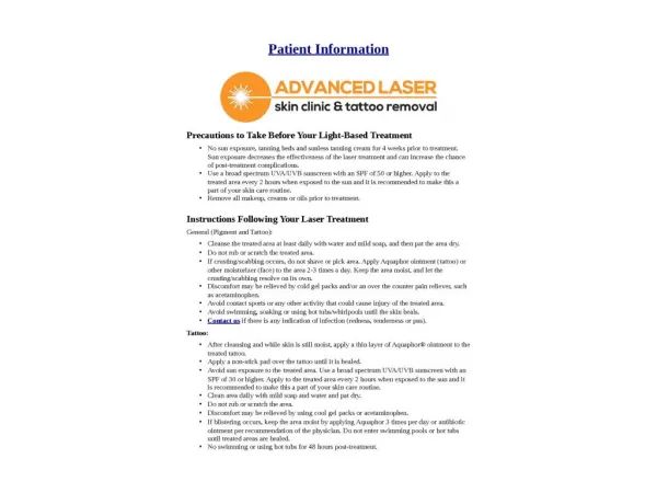 Patient Information – Advanced Laser Skin Clinic