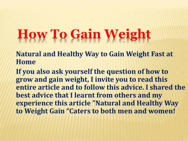 Natural and Healthy Way to Gain Weight Fast at Home