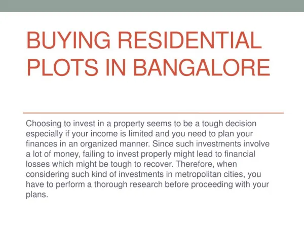 Buying residential plots in Bangalore