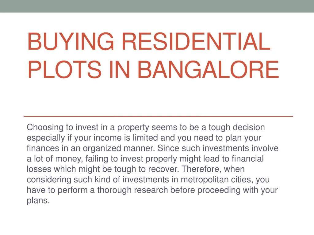 buying residential plots in bangalore