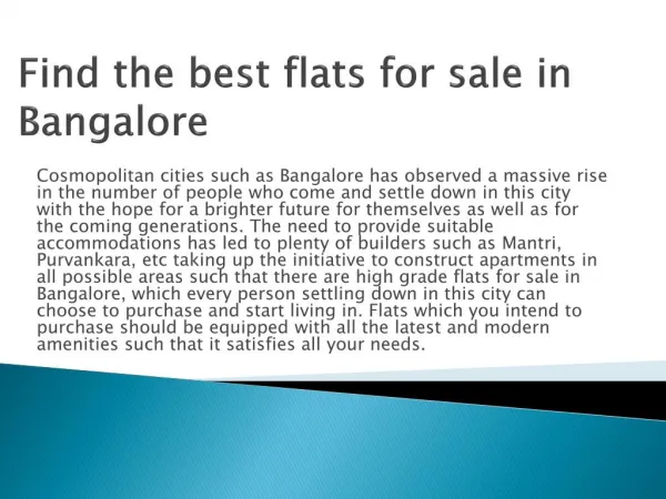 Find the best flats for sale in Bangalore