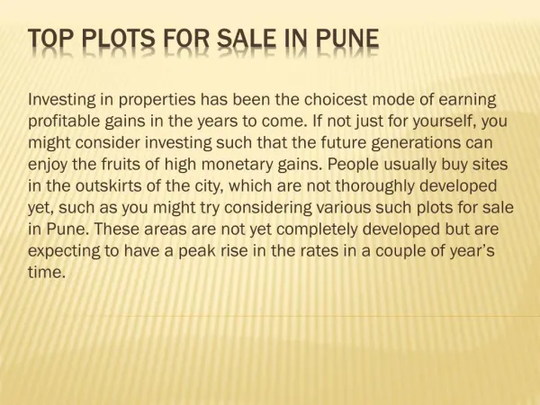 Top plots for sale in Pune