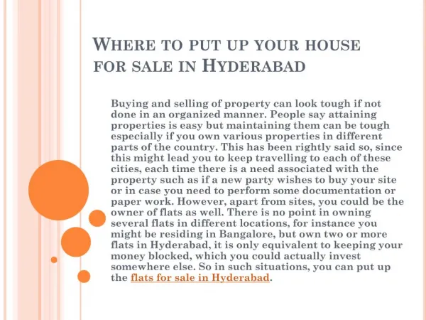 Where to put up your house for sale in Hyderabad