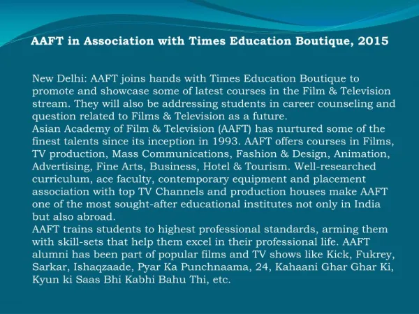 AAFT in Association with Times Education Boutique, 2015