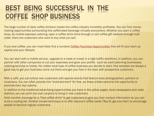 Best Being Successful In The Coffee Shop Business