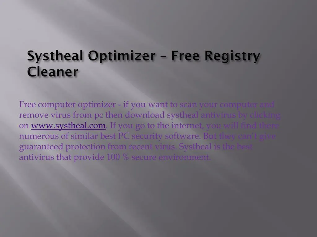 systheal optimizer free registry cleaner