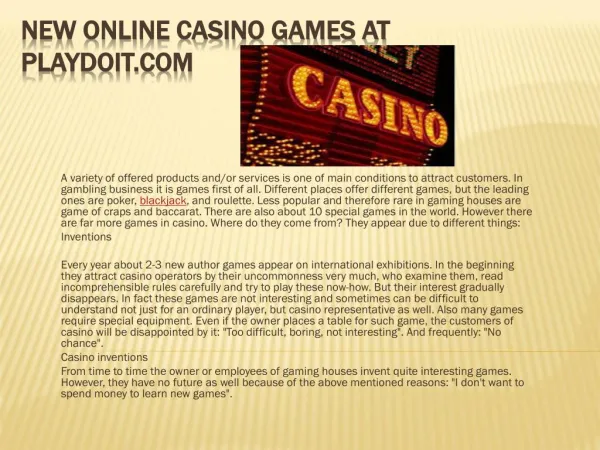 New Online Casino Games at Playdoit.com