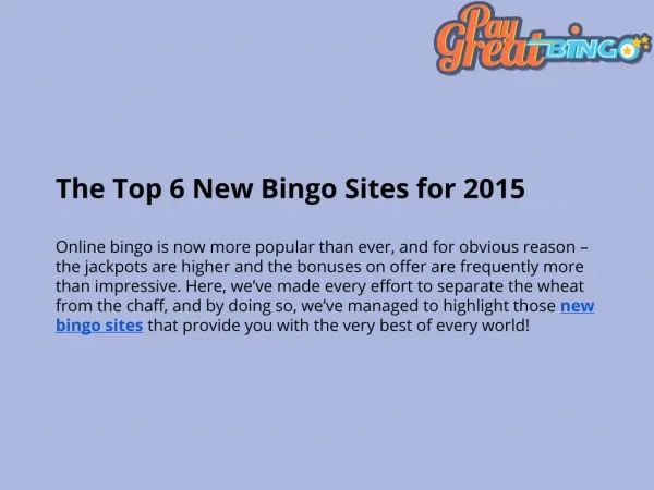 The Top 6 New Bingo Sites for 2015 by Pgbingo.com