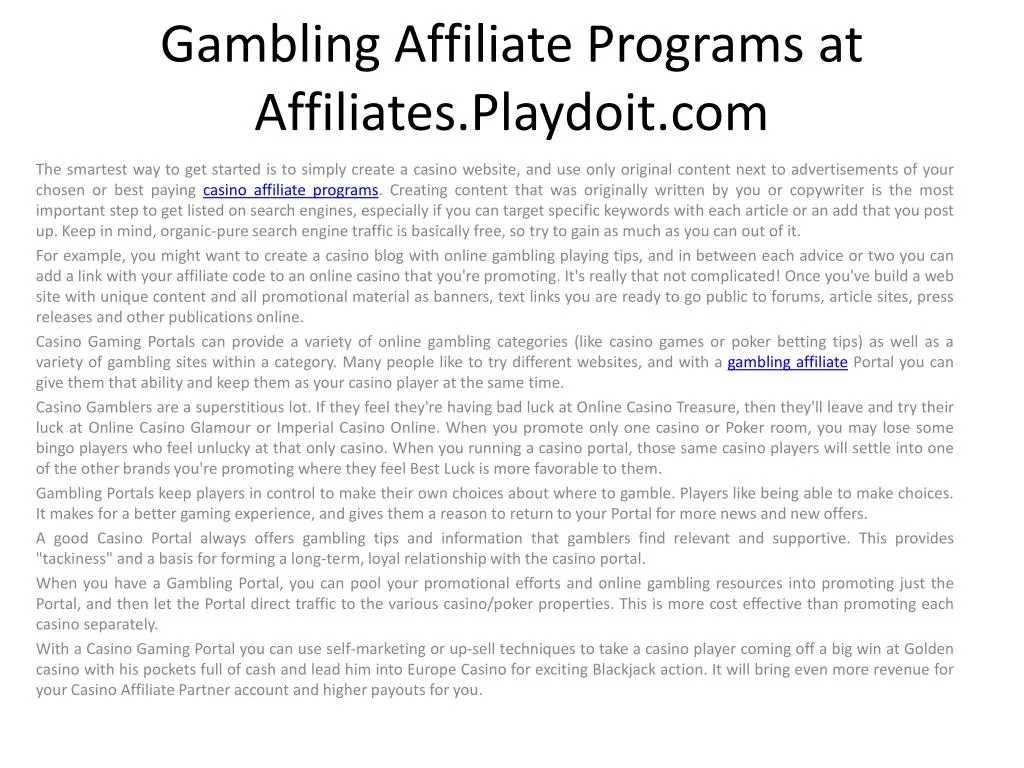 gambling affiliate programs at affiliates playdoit com
