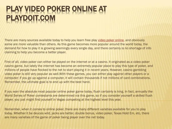 Play Video Poker Online at Playdoit.com