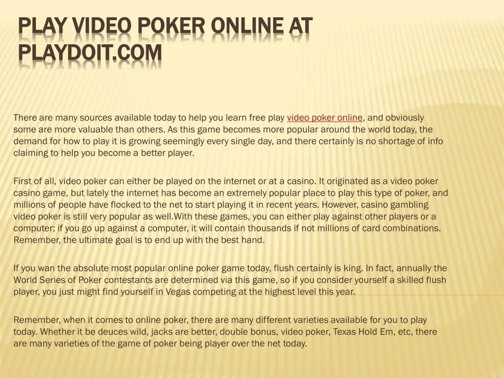 play video poker online at playdoit com
