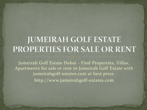 Villas for Sale in Jumeirah Golf Estate in Dubai