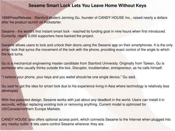 Sesame Smart Lock Lets You Leave Home Without Keys
