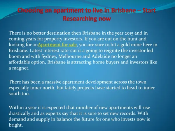 Choosing an apartment to live in Brisbane – Start Researchin