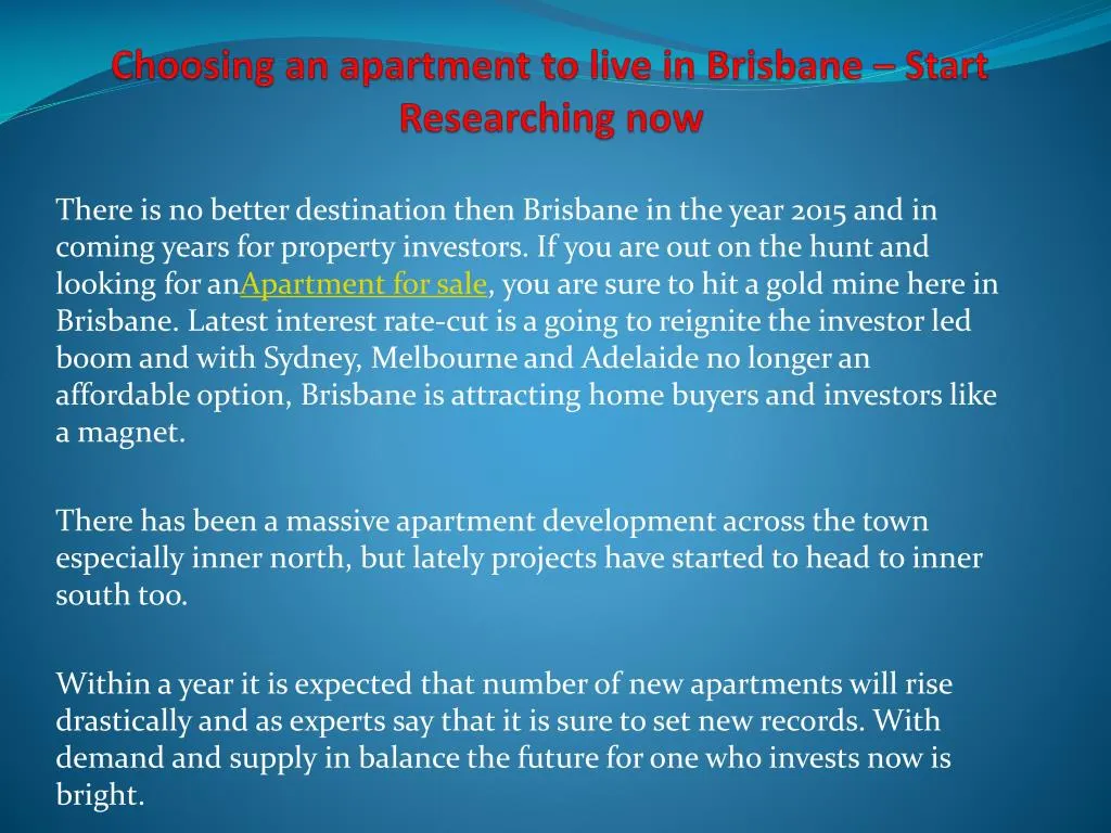 choosing an apartment to live in brisbane start researching now