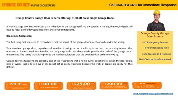 $100 off on all single Garage Doors