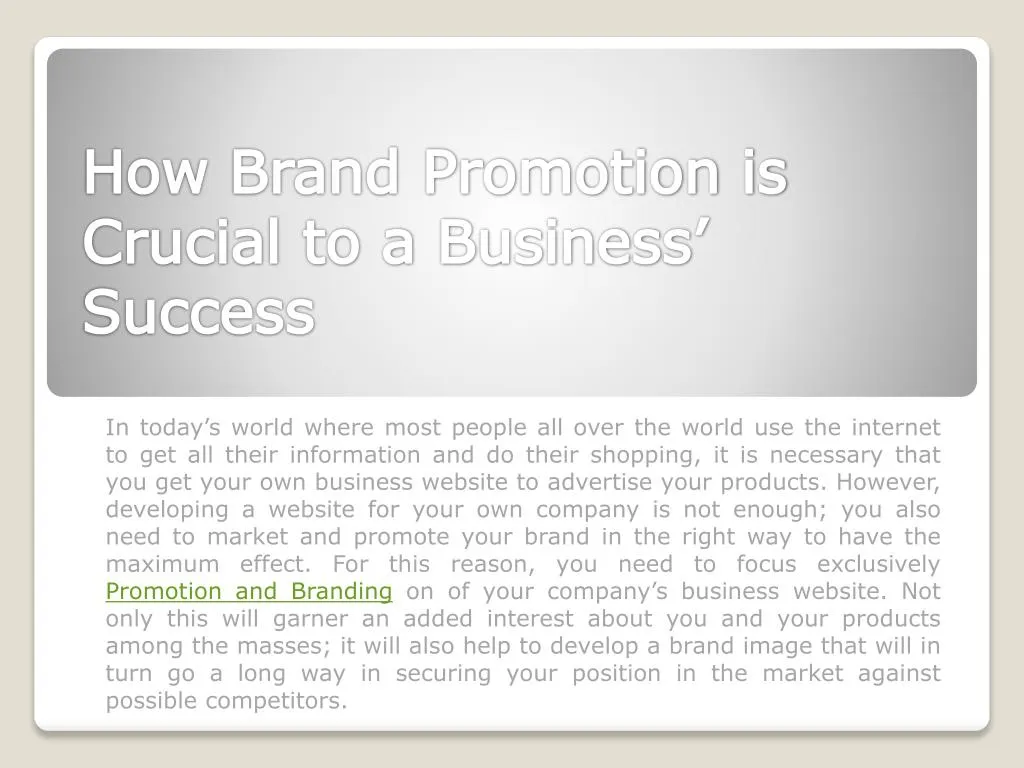 how brand promotion is crucial to a business success