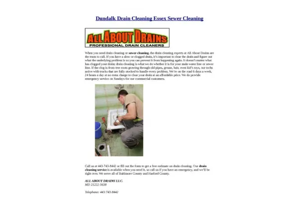 Dundalk Drain Cleaning Essex Sewer Cleaning