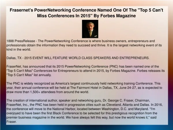 Frasernet's PowerNetworking Conference Named One