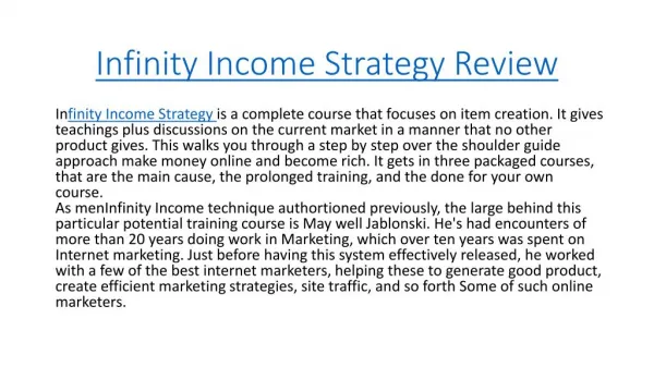 Infinity Income Strategy Review - Legit or Scam?