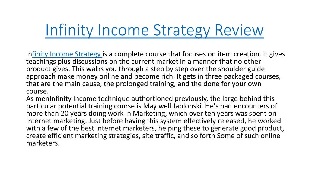 infinity income strategy review