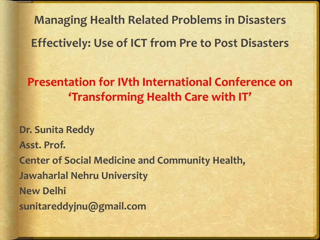 managing health related problems in disasters effectively use of ict from pre to post disasters