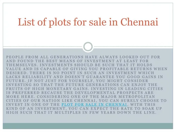 List of plots for sale in Chennai
